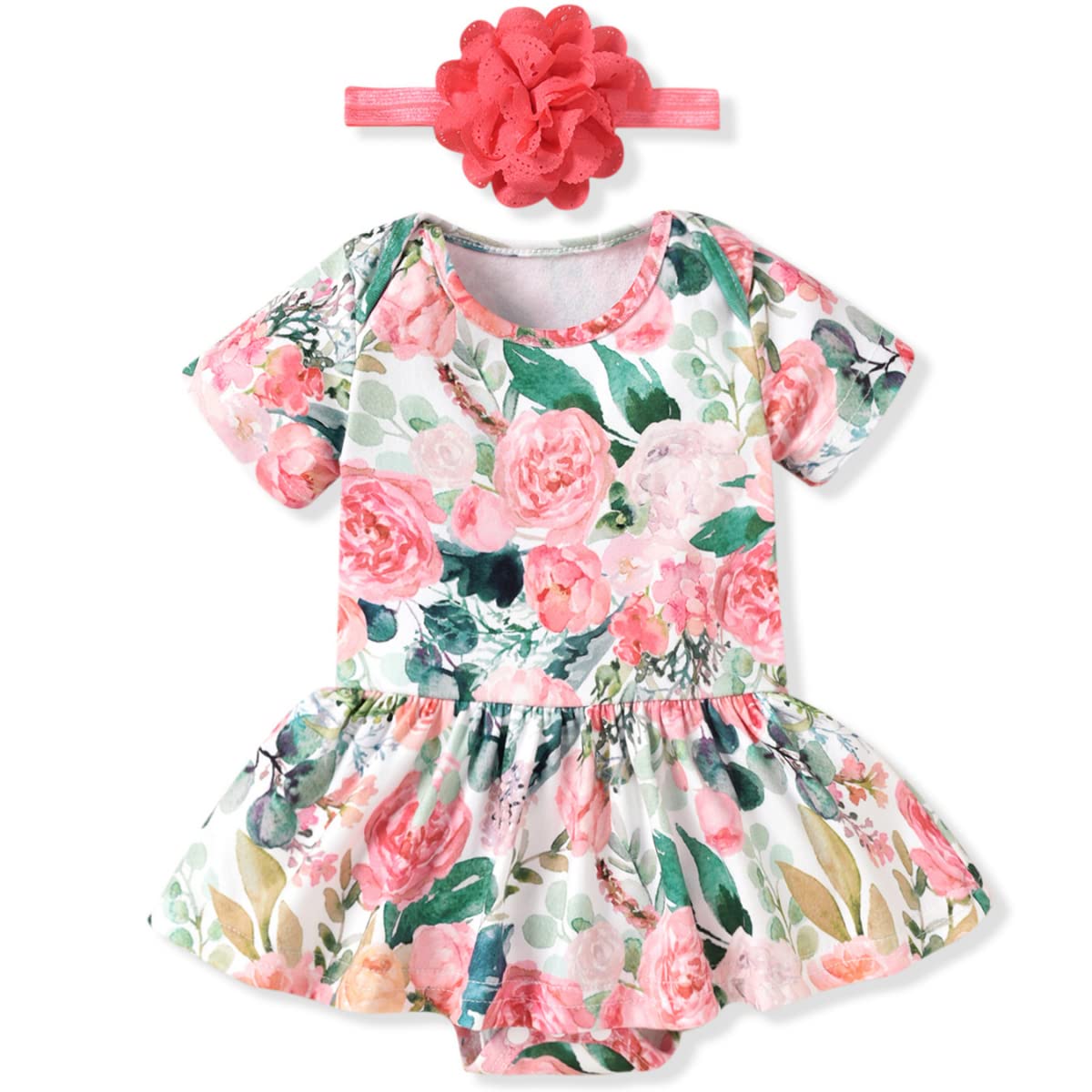 Aalizzwell 6-12 Months Infant Baby Girls Spring Summer Clothes Floral Bodysuit Dress Outfit