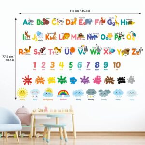 DECOWALL DS9-8070 Animal Alphabet Numbers Colour Weather Kids Wall Stickers Decals playroom Letters Decor Bedroom ABC Nursery Classroom Toddlers Learning Educational Baby Rainbow Colorful