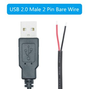 Short USB A Male 2 Pin Bare Wire,30cm/11.8in USB A 12V/3A Pigtail Open End Power Cable,for and USB Equipment Installed or Replace Repair DIY Cable(4PCS)