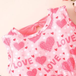 Girls Dresses Heart Toddler Bowknot Sleeveless Swing Dress Kids Summer Heart Clothes Love Hoilday Sundress Girls Valentine's Dress 4-5T Pink/1302