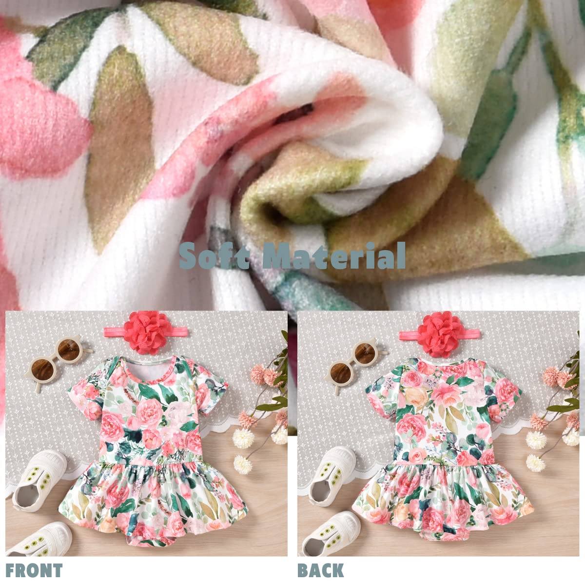 Aalizzwell 6-12 Months Infant Baby Girls Spring Summer Clothes Floral Bodysuit Dress Outfit