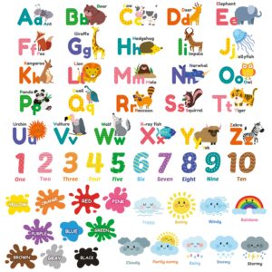 DECOWALL DS9-8070 Animal Alphabet Numbers Colour Weather Kids Wall Stickers Decals playroom Letters Decor Bedroom ABC Nursery Classroom Toddlers Learning Educational Baby Rainbow Colorful