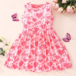 Girls Dresses Heart Toddler Bowknot Sleeveless Swing Dress Kids Summer Heart Clothes Love Hoilday Sundress Girls Valentine's Dress 4-5T Pink/1302