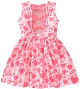 girls dresses heart toddler bowknot sleeveless swing dress kids summer heart clothes love hoilday sundress girls valentine's dress 4-5t pink/1302