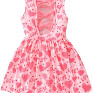 Girls Dresses Heart Toddler Bowknot Sleeveless Swing Dress Kids Summer Heart Clothes Love Hoilday Sundress Girls Valentine's Dress 4-5T Pink/1302