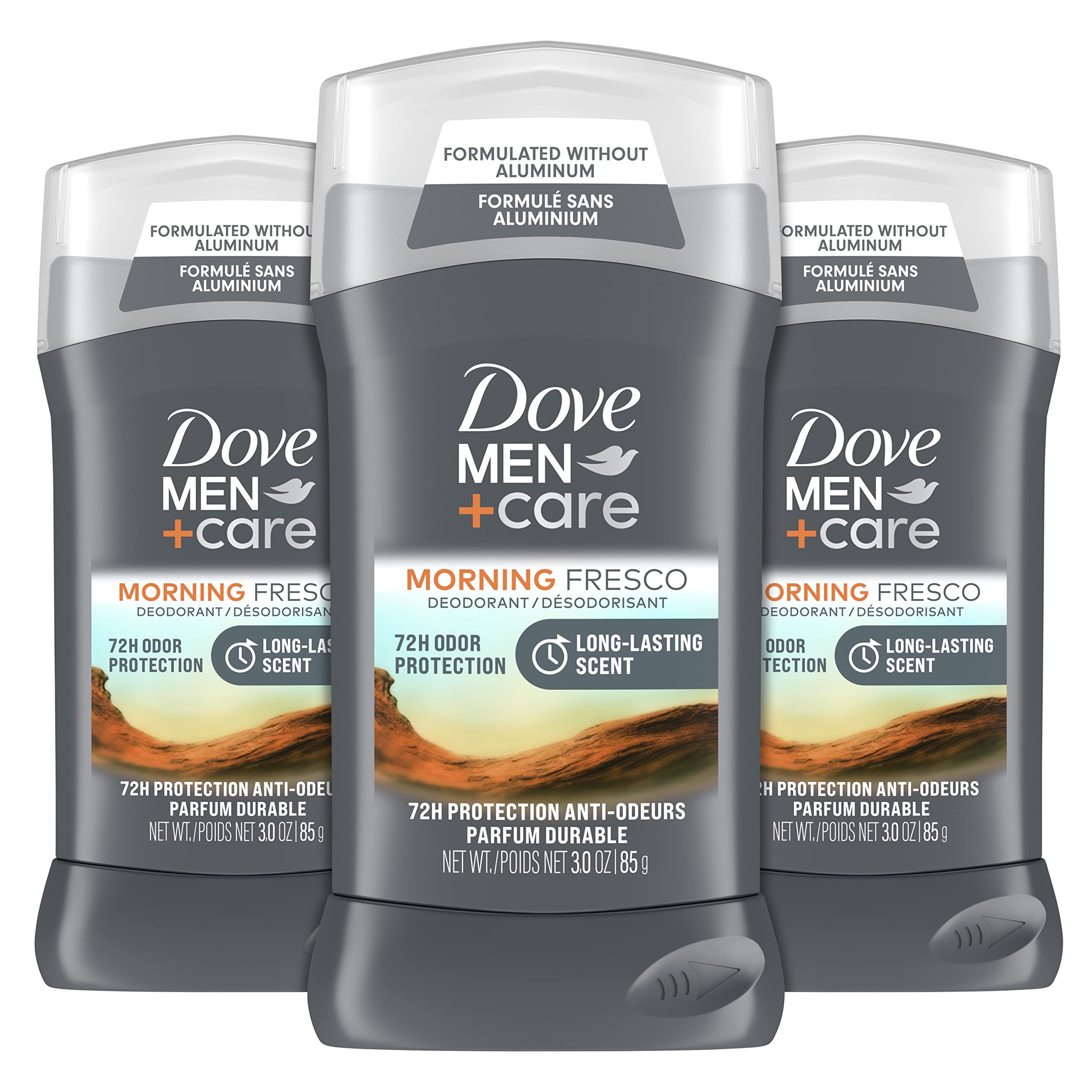 DOVE MEN + CARE Deodorant Stick For Men Morning Fresco Aluminum Free 72-Hour Odor Protection Mens Deodorant With Essential Oils & 1/4 Moisturizing Cream, 3 Ounce (Pack of 3)