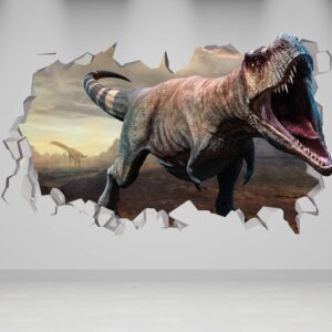 3D Dino Attack Wall Stickers - Dinosaur Wall Decal - Peel and Stick Dinosaur Smashed Wall Decor - Dinosaur Decor Boys Room - Dino Stickers for Gameroom - (30"W x 18"H (76cm x 46cm)