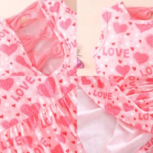 Girls Dresses Heart Toddler Bowknot Sleeveless Swing Dress Kids Summer Heart Clothes Love Hoilday Sundress Girls Valentine's Dress 4-5T Pink/1302