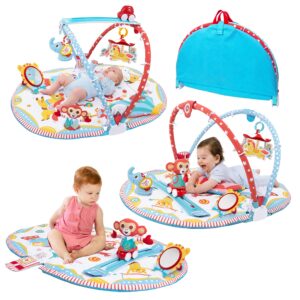 yookidoo circus baby playmat gym. with musical motorized mobile, tummy time pillow, mirror, and newborn textured animal figures. infant activity for 0-12 month.