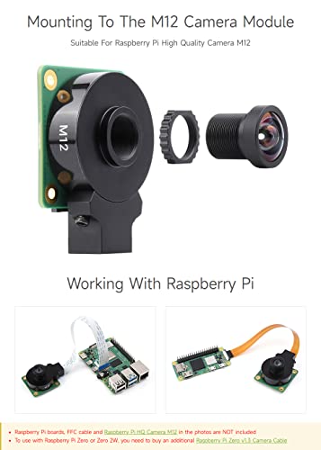 waveshare M12 High Resolution Lens, 12MP, 113° FOV, 2.7mm Focal Length, Compatible with Raspberry Pi Camera M12