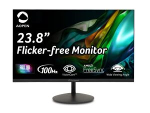 aopen 24sa2y hbi 23.8" full hd (1920 x 1080) zero-frame gaming office monitor | amd freesync technology | ultra-thin stylish design | 100hz | 1ms-tvr | low blue light | tilt | hdmi & vga ports,black