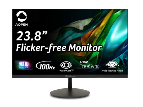 AOPEN 24SA2Y Hbi 23.8" Full HD (1920 x 1080) Zero-Frame Gaming Office Monitor | AMD FreeSync Technology | Ultra-Thin Stylish Design | 100Hz | 1ms-TVR | Low Blue Light | Tilt | HDMI & VGA Ports,Black