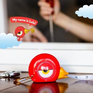 Handy Famm 8Ft Animal-Shaped Kids Tape Measure, Level & Protractor Angle Finder, Fun Educational Children's Tape Measure, Small Measuring Tape for Learning Early Math Skills, Ages 6+, Red Bird