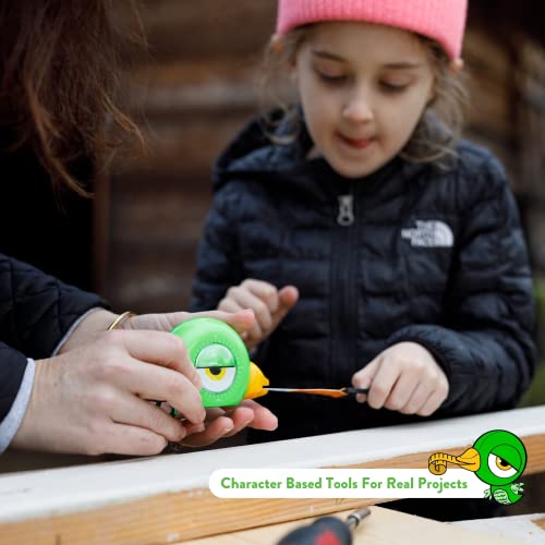 Handy Famm 8Ft Animal-Shaped Kids Tape Measure, Level & Protractor Angle Finder, Fun Educational Children's Tape Measure, Small Measuring Tape for Learning Early Math Skills, Ages 6+, Green Bird