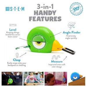 Handy Famm 8Ft Animal-Shaped Kids Tape Measure, Level & Protractor Angle Finder, Fun Educational Children's Tape Measure, Small Measuring Tape for Learning Early Math Skills, Ages 6+, Green Bird