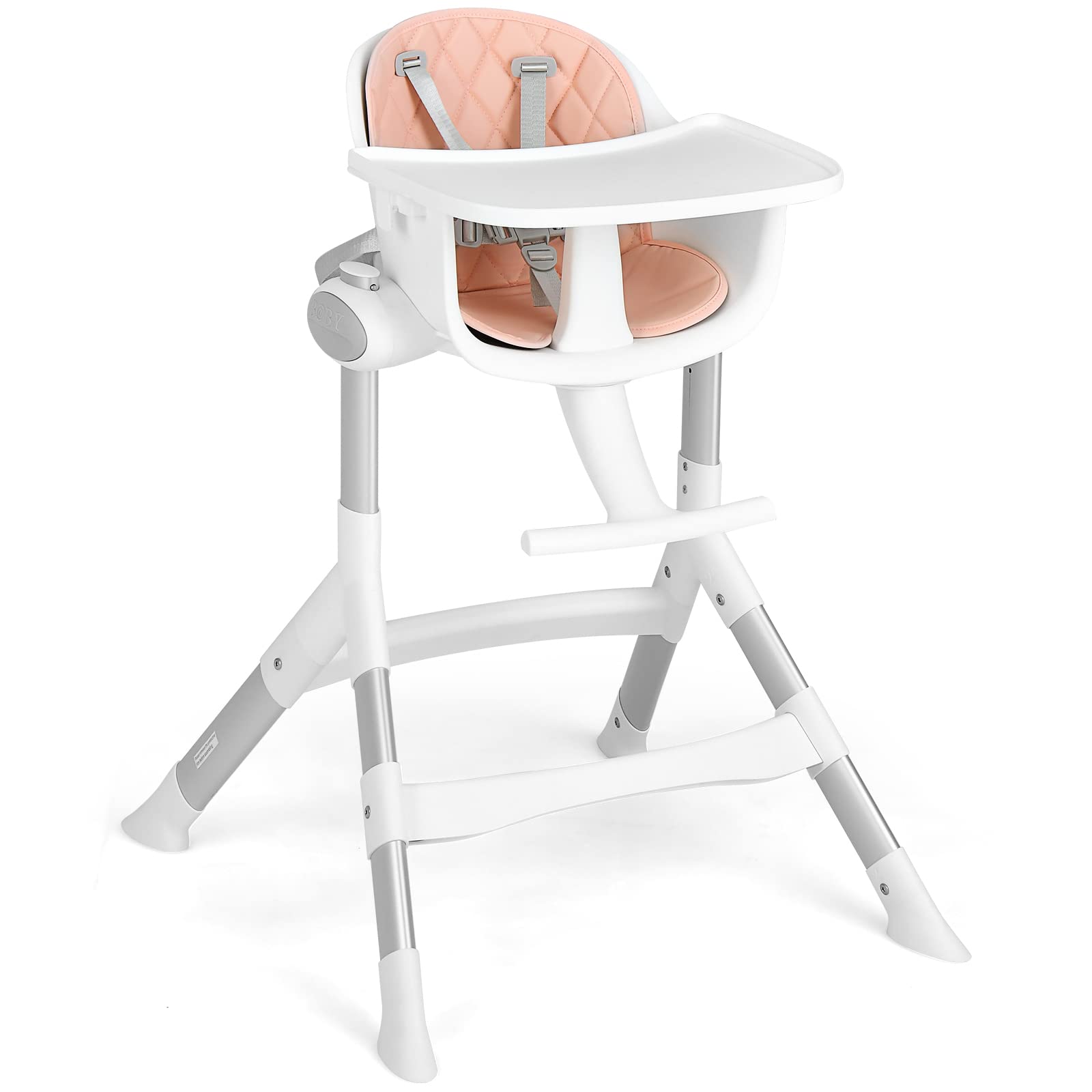 INFANS Baby High Chair, Modern Convertible Design Highchair with Aluminum Construction, 5 Different Heights, Removable Tray, Detachable PU Leather Cushion, Dinning Seat for Infant and Toddlers Pink