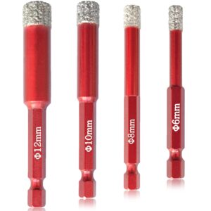 Superior Diamond Tools Dry Diamond Drill Bits - 4pcs - 1/4'' (6mm), 5/16'' (8mm), 3/8'' (10mm), 1/2'' (12mm) - Quick Change Hex Shank - Tile Drill Bits - Ceramic Drill Bit - Porcelain Drill Bits