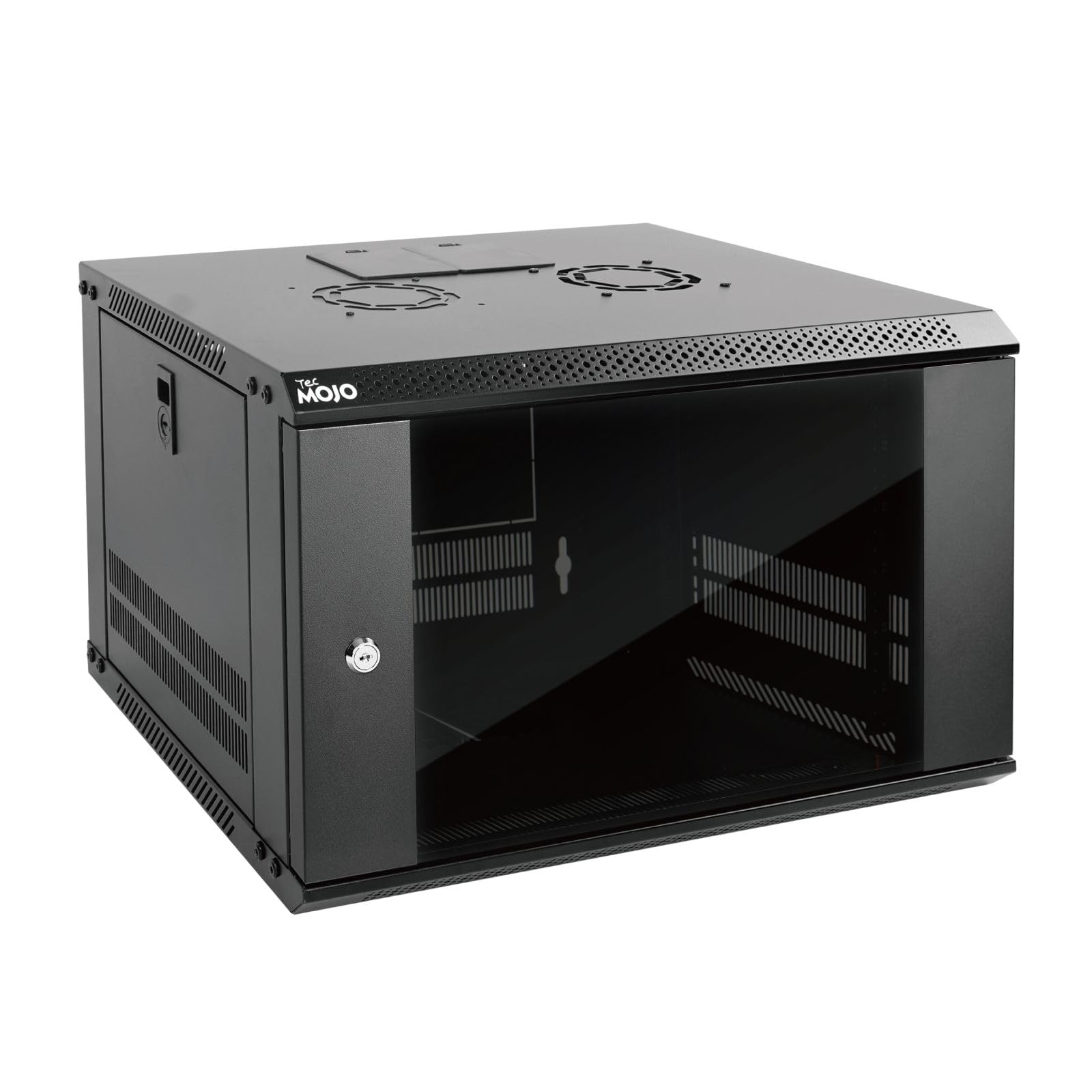 Tecmojo 6U Wall Mount Server Cabinet IT Network Rack Enclosure Lockable Door and Side Panels Black,Cooling Fan,Standard Glass Door,17.7inch Depth,for 19” IT Equipment,A/V Devices