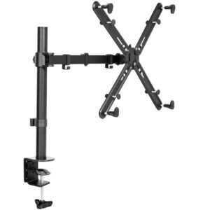 vivo non-vesa dual monitor arm desk mount with vesa adapter brackets, holds 2 lcd led screens up to 32 inches without vesa holes, fully adjustable stand with c-clamp, grommet base, black, stand-v002va