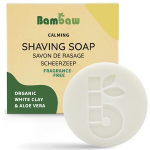 bambaw | shaving soap bar | 2.8 oz | organic white clay & aloe vera shaving bar | shaving soap puck sensitive skin | natural shaving soap | vegan shave bar | shaving soap unscented