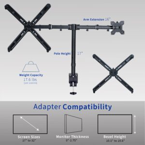 VIVO Non-VESA Dual Monitor Arm Desk Mount with VESA Adapter Brackets, Holds 2 LCD LED Screens up to 32 inches without VESA Holes, Fully Adjustable Stand with C-Clamp, Grommet Base, Black, STAND-V002VA