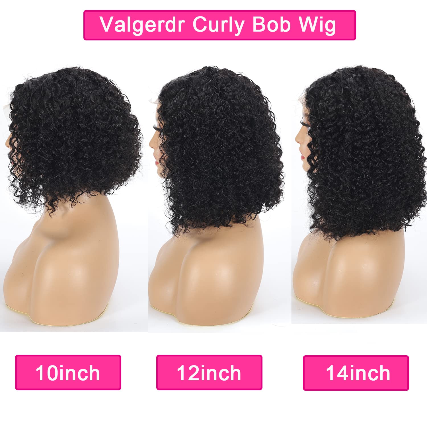 Valgerdr Bob Wig Human Hair Wig Curly Human Hair Wig Bob Wig Human Hair Curly Wig Short Curly Wigs for Black Women 4x4 Lace Closure Wigs Human Hair Wigs For Black Women (180% Density) 12 Inch