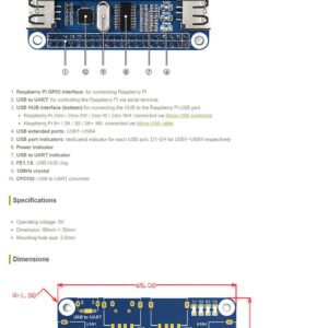 Coolwell Raspberry Pi USB HUB HAT 4 Port USB HUB for Raspberry Pi 4B+ 4B 3B+ 3B 2B+ Zero W WH USB to UART Converter Onboard