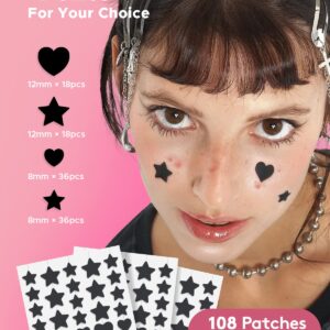 LitBear Acne Patch Pimple Patch, Black Star & Heart Shaped Acne Absorbing Cover Patch, Hydrocolloid Acne Patches For Face Zit Patch Pimple Sticker Acne Dots, Tea Tree Oil + Centella (108 Count)