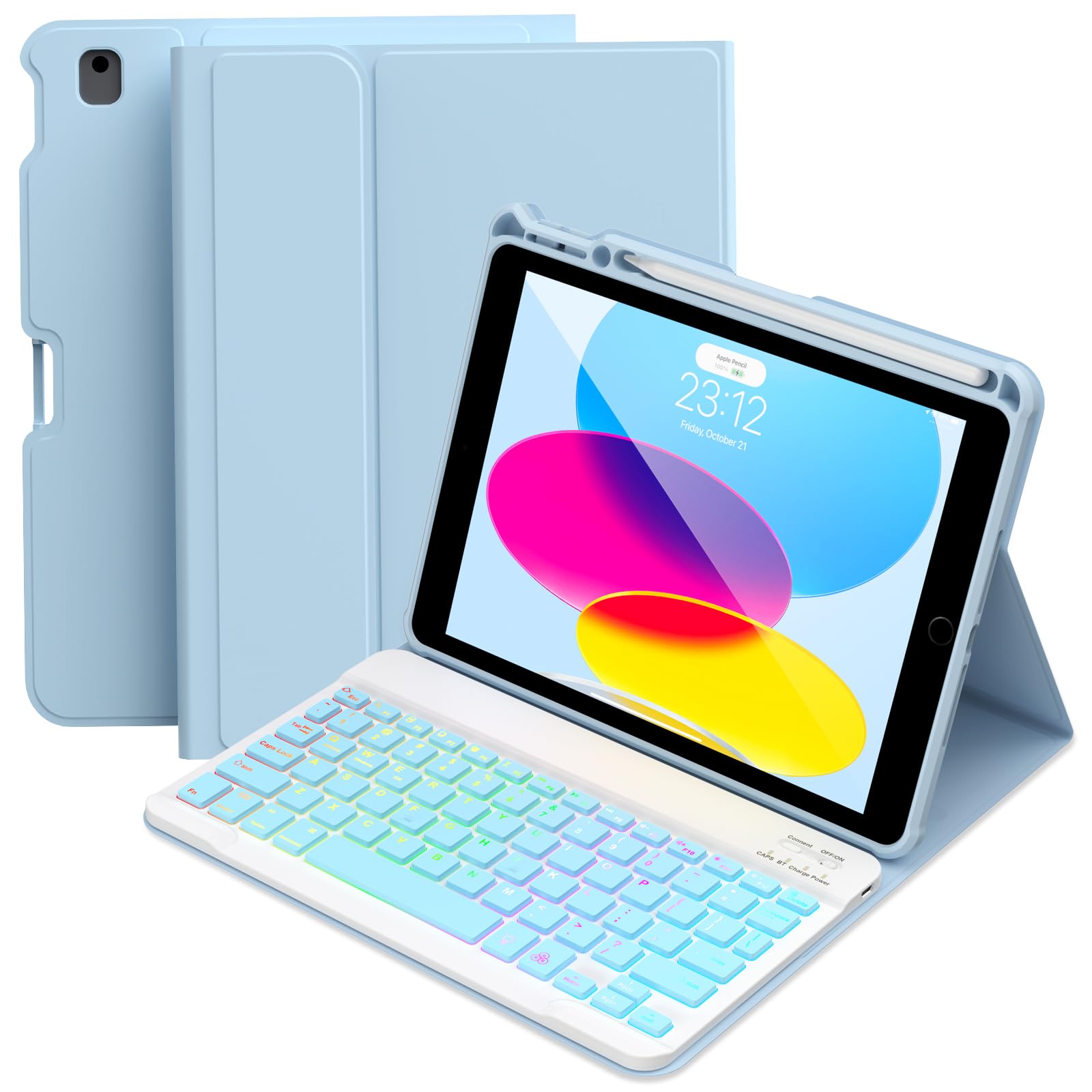 LINHUANXILE Keyboard Case for iPad 10.2 9th/8th/7th Gen,7 Color Backlit Removable Bluetooth Wireless iPad Case Keyboard with Pencil Holder - iPad 9th/8th/7th Generation Case with Keyboard,