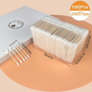 1000 ct (2000 Tips) Bamboo Cotton Swabs - Biodegradable Double Tips Cotton Buds - Natural Organic Cotton Swabs - Pure Cotton Buds For Ear Beauty & Personal Care