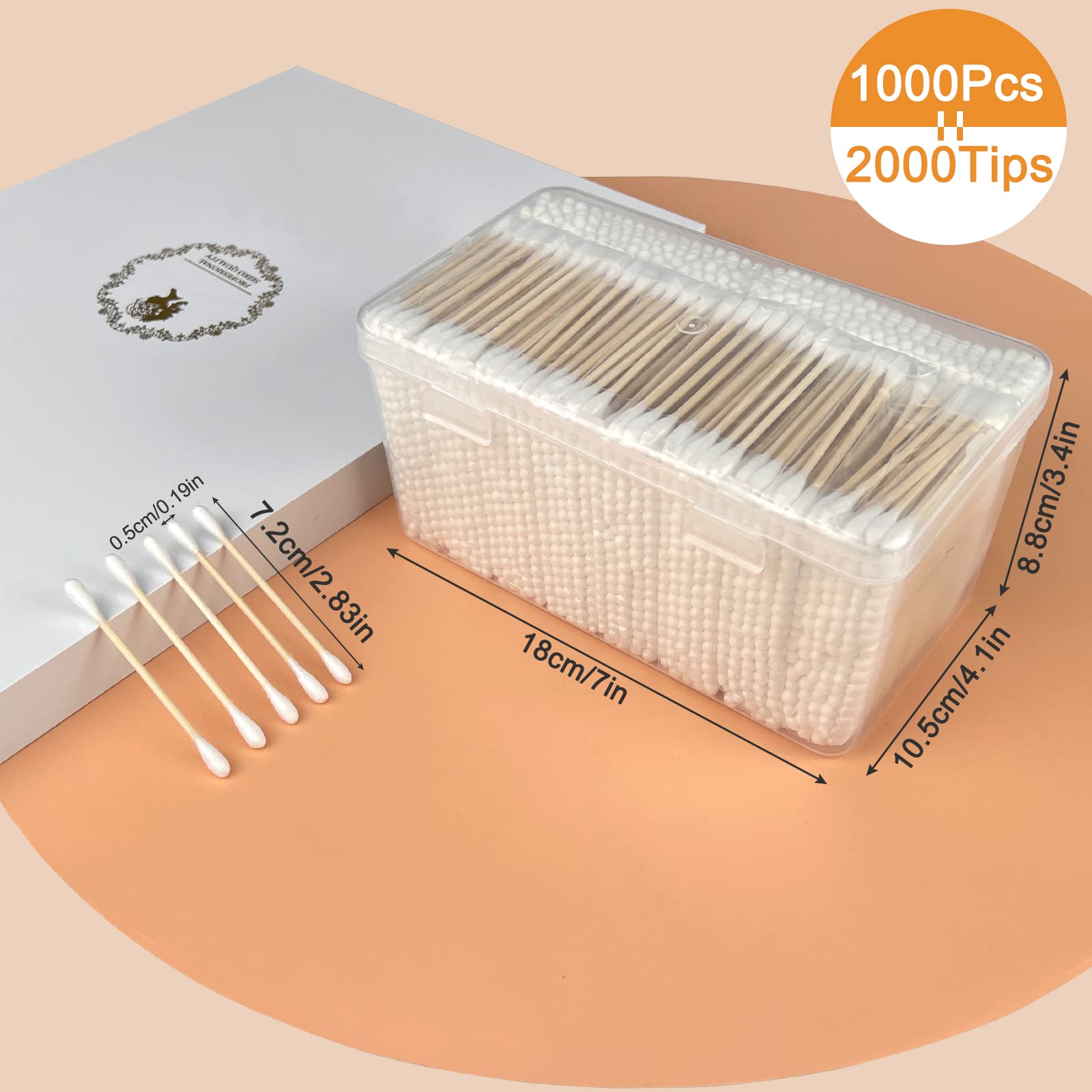 1000 ct (2000 Tips) Bamboo Cotton Swabs - Biodegradable Double Tips Cotton Buds - Natural Organic Cotton Swabs - Pure Cotton Buds For Ear Beauty & Personal Care