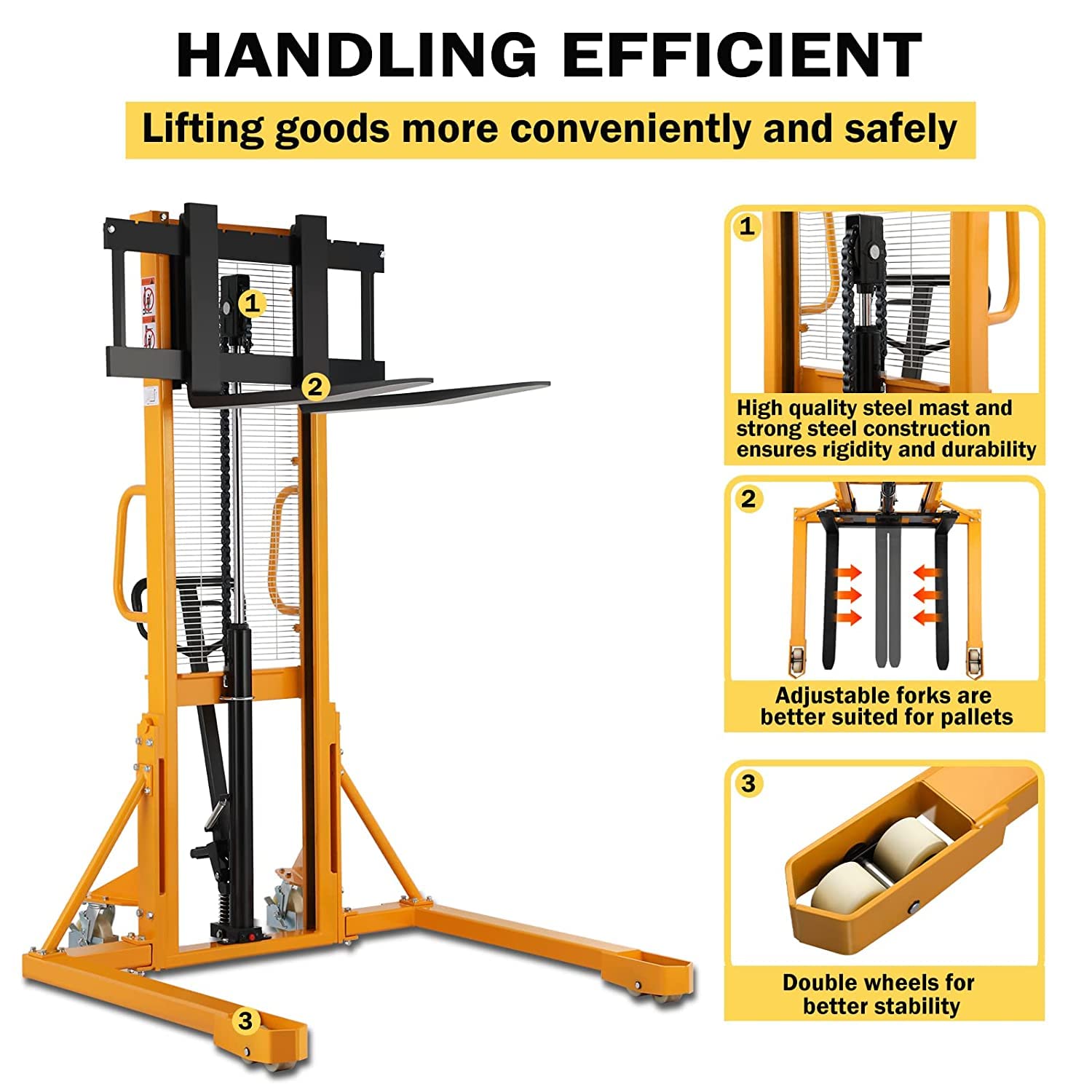 APOLLOLIFT Manual Pallet Stacker with Straddle Legs 2200lbs Capacity 63" Lift Height and Double Scissor Hydraulic Lift Table/Cart 1760lbs Capacity