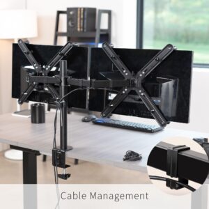 VIVO Non-VESA Dual Monitor Arm Desk Mount with VESA Adapter Brackets, Holds 2 LCD LED Screens up to 32 inches without VESA Holes, Fully Adjustable Stand with C-Clamp, Grommet Base, Black, STAND-V002VA