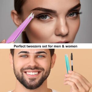 Tweezers, Eyebrow Tweezer Set for Women & Men, Eyebrow Tweezers with Case, Precision Tweezers for Facial Hair and Ingrown Hair Removal (6-Pack)