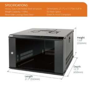 Tecmojo 6U Wall Mount Server Cabinet IT Network Rack Enclosure Lockable Door and Side Panels Black,Cooling Fan,Standard Glass Door,17.7inch Depth,for 19” IT Equipment,A/V Devices