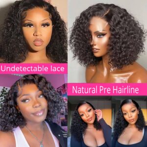 Valgerdr Bob Wig Human Hair Wig Curly Human Hair Wig Bob Wig Human Hair Curly Wig Short Curly Wigs for Black Women 4x4 Lace Closure Wigs Human Hair Wigs For Black Women (180% Density) 12 Inch