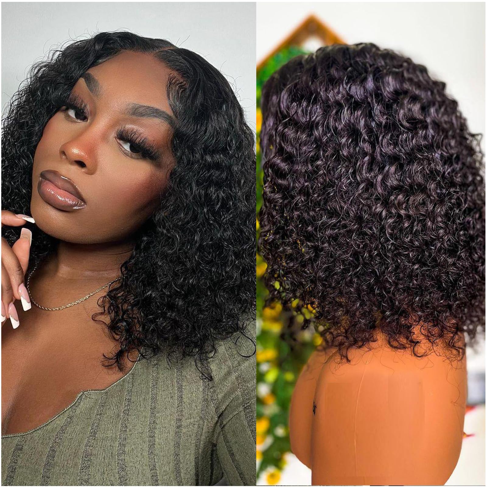 Valgerdr Bob Wig Human Hair Wig Curly Human Hair Wig Bob Wig Human Hair Curly Wig Short Curly Wigs for Black Women 4x4 Lace Closure Wigs Human Hair Wigs For Black Women (180% Density) 12 Inch