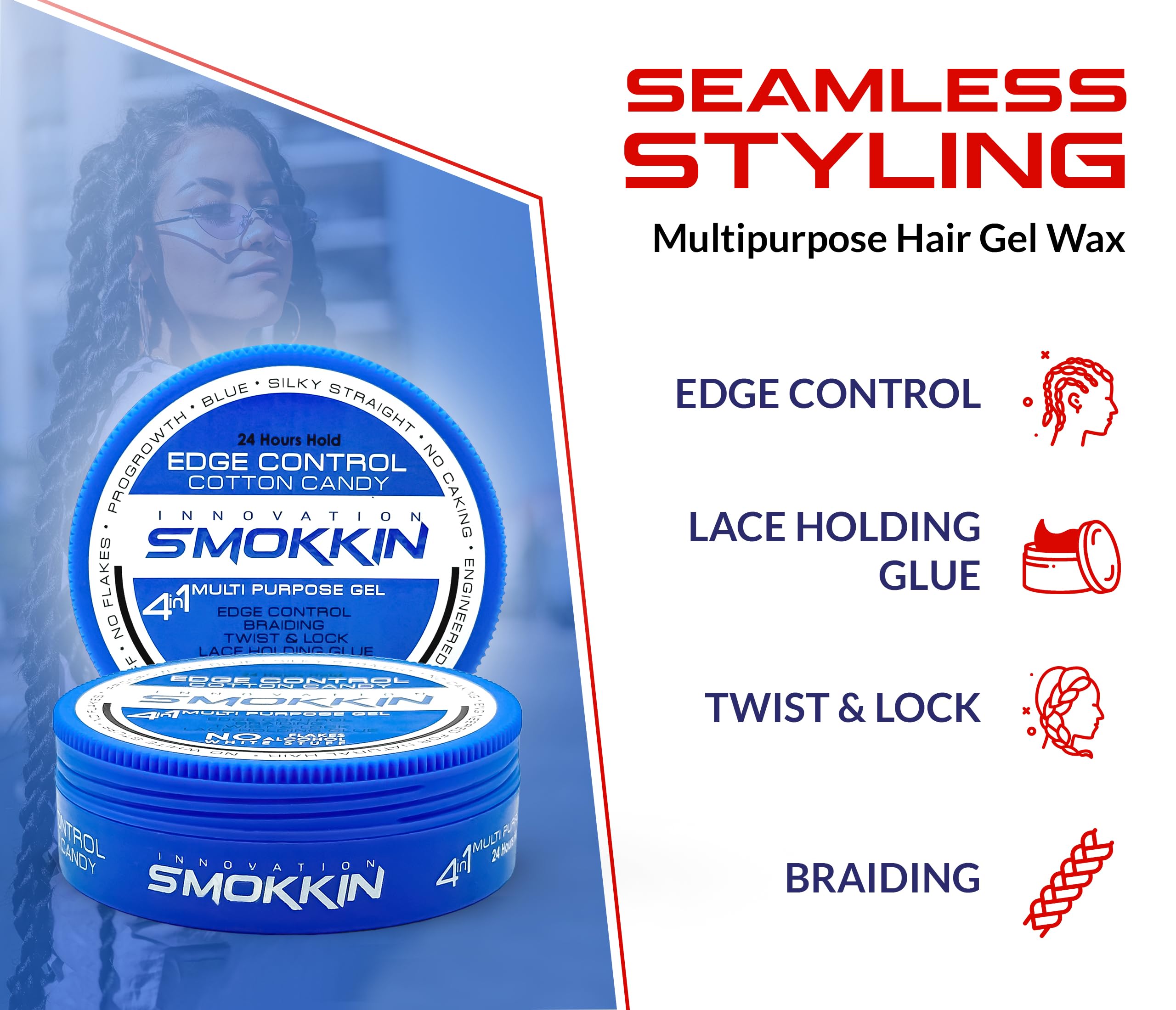 INNOVATION SMOKKIN Strong Hold Hair Wax for Edge Control, Braiding & Twists, Versatile Styling for Diverse Hair Types (Cotton Candy 5.09 Fl oz)