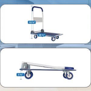 Folding Hand Truck Dolly Cart Heavy Duty with 4 Wheels 360 Degree Swivel Platform Truck for Loading Storage and Moving 330lbs