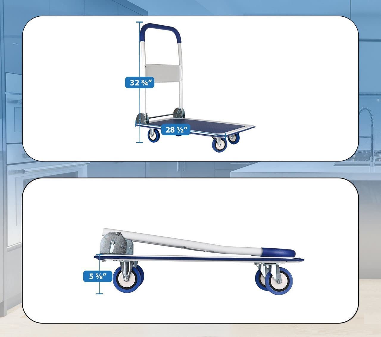 Folding Hand Truck Dolly Cart Heavy Duty with 4 Wheels 360 Degree Swivel Platform Truck for Loading Storage and Moving 330lbs