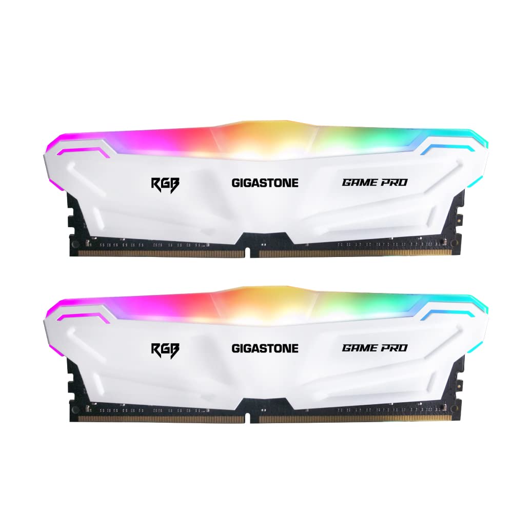 【RGB DDR4 RAM】 GIGSASTONE Game PRO 32GB Kit (2x16GB) DDR4-3200MHz PC4-25600 CL16-20-20-40 Intel XMP 2.0 AMD Ryzen 1.35V UDIMM 288 Pin Unbuffered Non ECC High Performance Gaming Desktop Memory - White