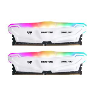 【rgb ddr4 ram】 gigastone game pro 16gb kit (2x8gb) ddr4-3200mhz pc4-25600 cl 16-20-20-40 intel xmp 2.0 amd ryzen 1.35v udimm 288 pin unbuffered non ecc high performance gaming desktop memory - white