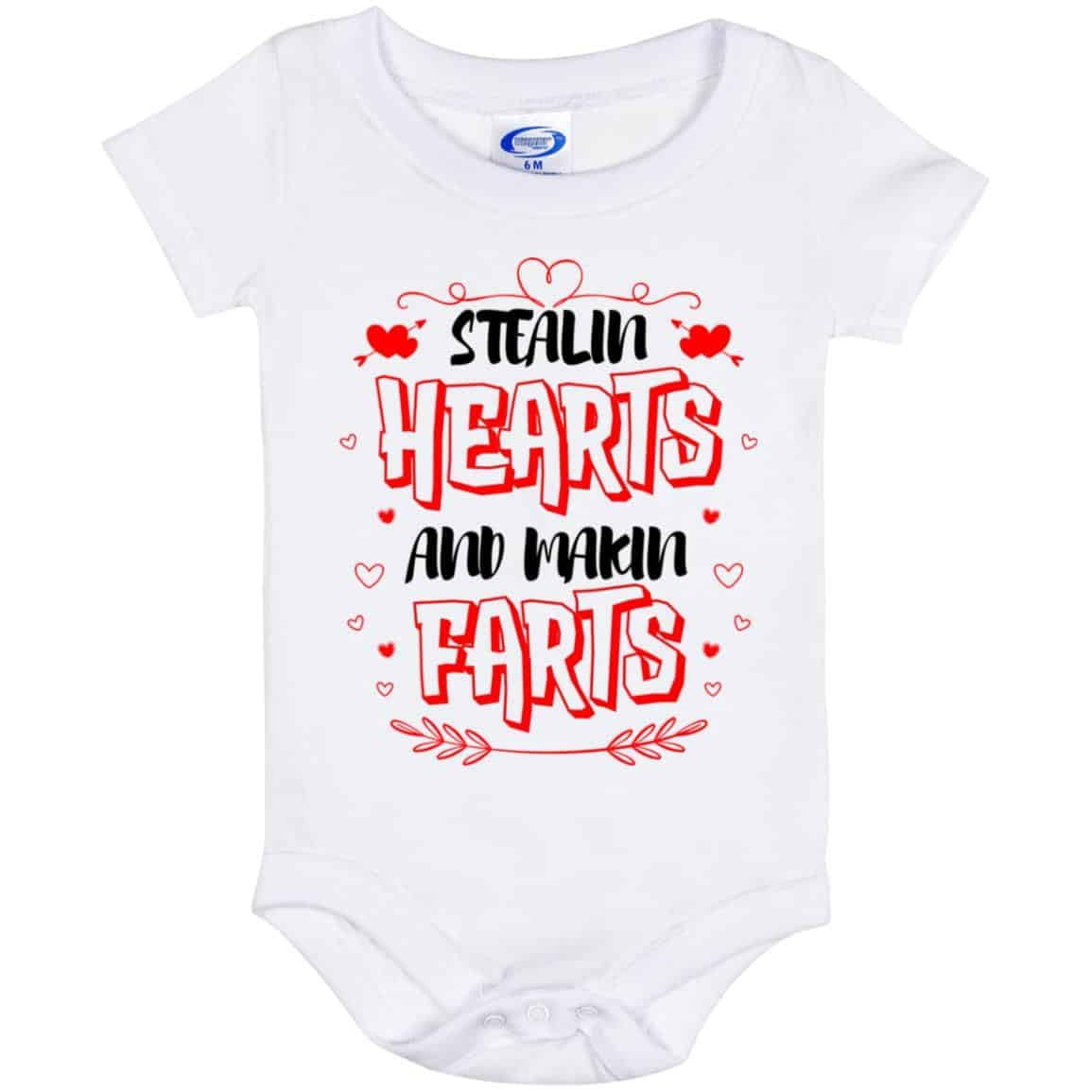 UrVog Stealing Hearts And Making Farts Baby Bodysuit - Funny Toddler Valentines Baby Valentines Day Outfit Boy Girl, One Size, Baby Onesie - 06 Month/White