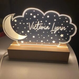 GODMERCH Personalized Luxury LED Night Light Moon Star, Kids Room Decor, Nursery Decor, Newborn Gifts, Baby Gift with Name, Bedroom Light Kids Birthday Gift, Gift for Daughter Son