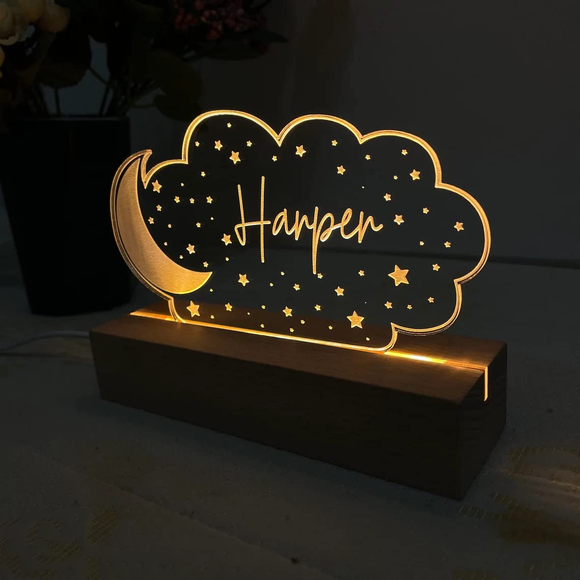 GODMERCH Personalized Luxury LED Night Light Moon Star, Kids Room Decor, Nursery Decor, Newborn Gifts, Baby Gift with Name, Bedroom Light Kids Birthday Gift, Gift for Daughter Son