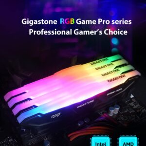 【RGB DDR4 RAM】 GIGSASTONE Game PRO 32GB Kit (2x16GB) DDR4-3200MHz PC4-25600 CL16-20-20-40 Intel XMP 2.0 AMD Ryzen 1.35V UDIMM 288 Pin Unbuffered Non ECC High Performance Gaming Desktop Memory - Black