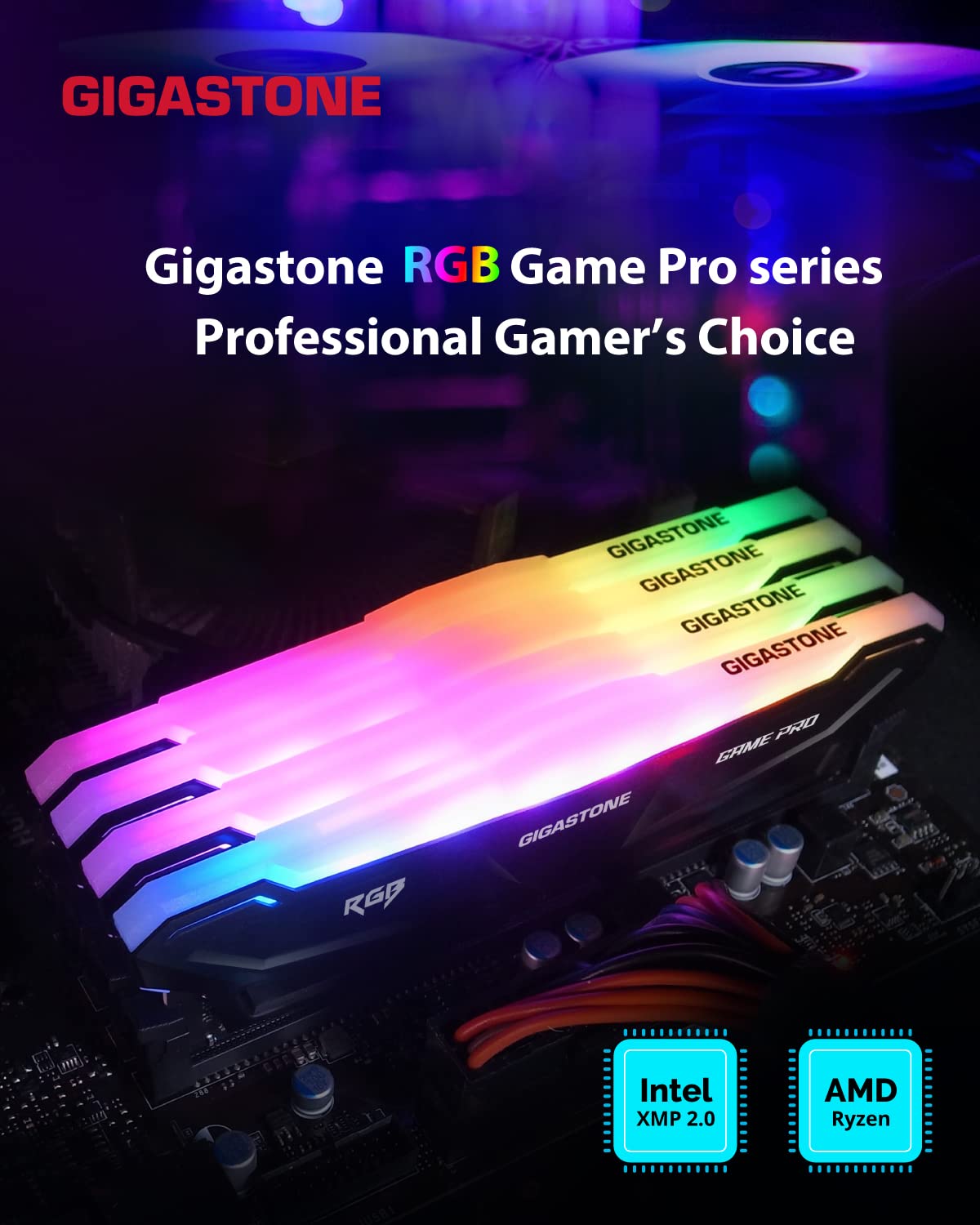 【RGB DDR4 RAM】 GIGSASTONE Game PRO 32GB Kit (2x16GB) DDR4-3200MHz PC4-25600 CL16-20-20-40 Intel XMP 2.0 AMD Ryzen 1.35V UDIMM 288 Pin Unbuffered Non ECC High Performance Gaming Desktop Memory - Black