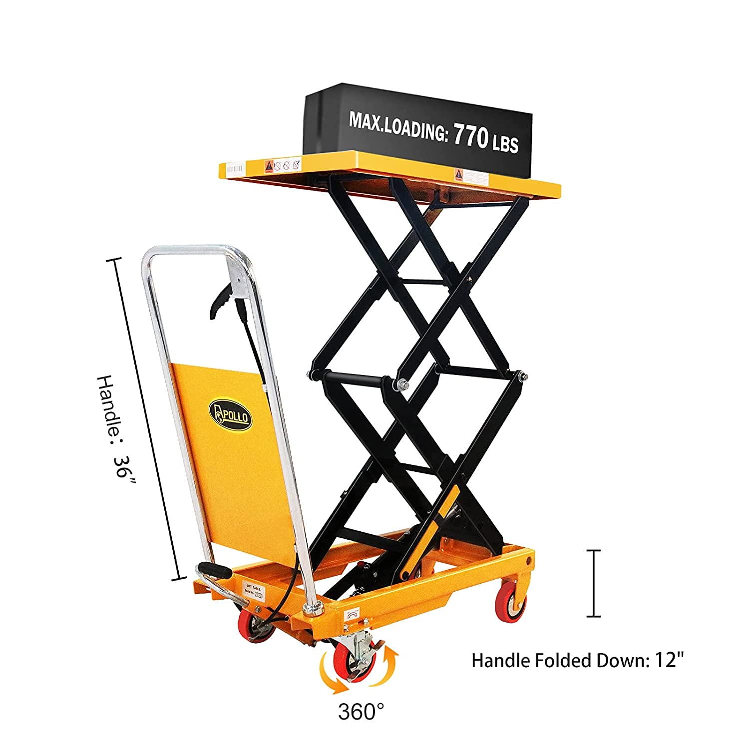 APOLLOLIFT Electric Power Lithium Battery Pallet Jack Truck 3300lb Cap. 48" x27" and Double Scissor Hydraulic Lift Table/Cart 770lbs Capacity 51.2" Lifting Height