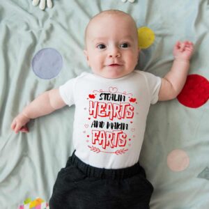 UrVog Stealing Hearts And Making Farts Baby Bodysuit - Funny Toddler Valentines Baby Valentines Day Outfit Boy Girl, One Size, Baby Onesie - 06 Month/White