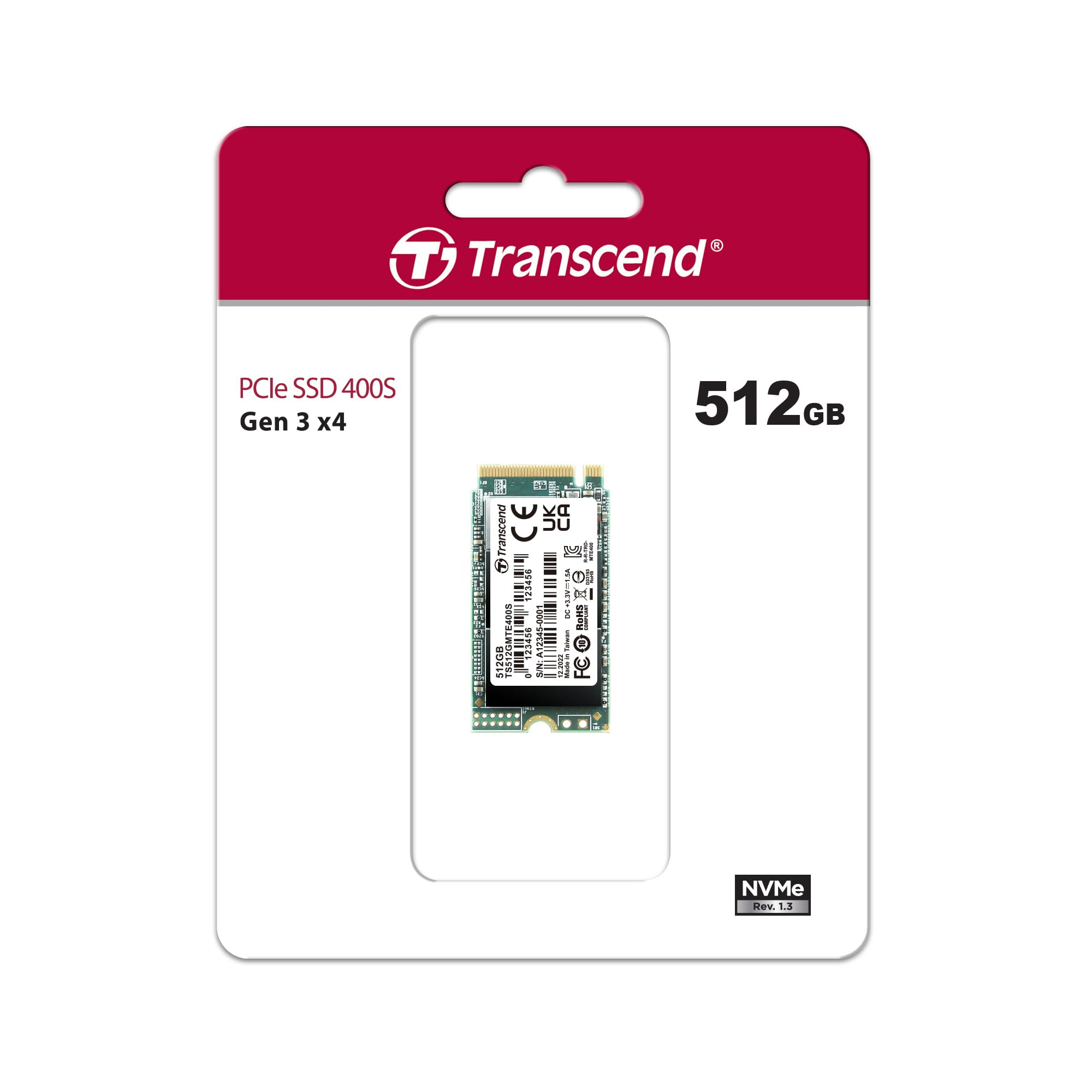 Transcend TS512GMTE400S 512GB NVMe M.2 PCIe Gen3x4 42mm Internal SSD with Speeds up to 2,000MB/s